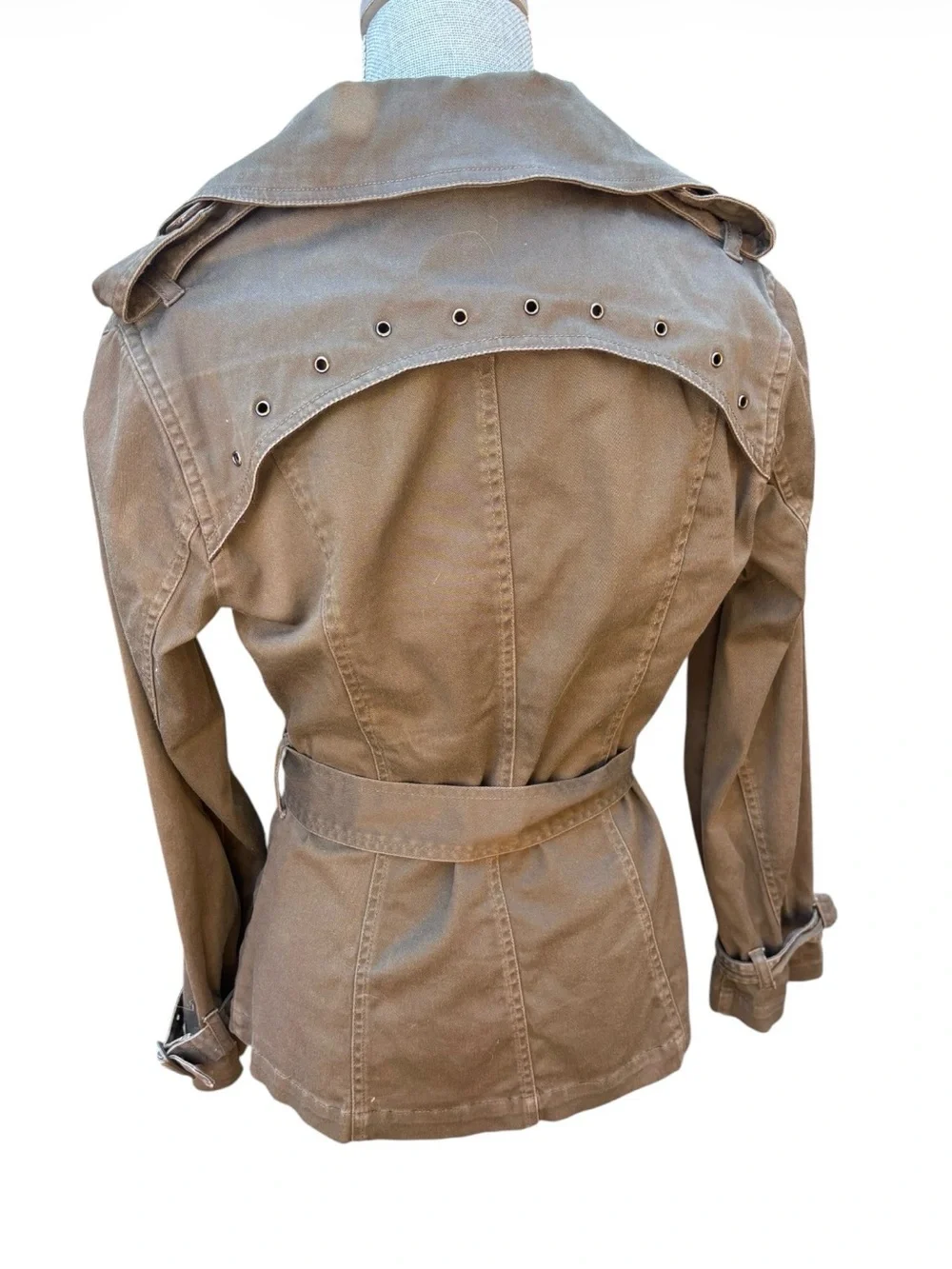 Prisca One Olive Green Cotton Blend Short Trench Coat Utility Grunge Neutral